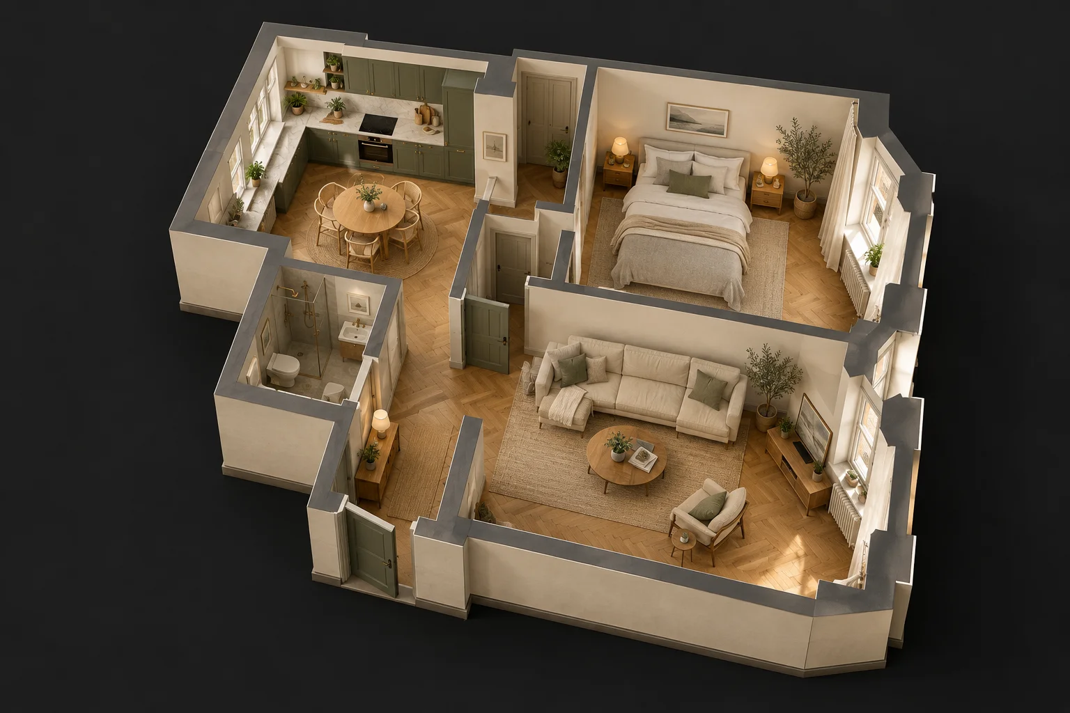 Illustrative 3D apartment model representing the source for a complete media pack
